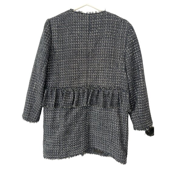 Ann Taylor Tweed Ruffle Fringe Coat Women M Navy Blue Career Academia Preppy NEW - Picture 4 of 9